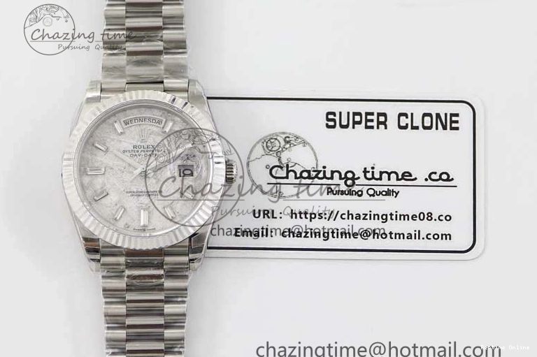 0126 FashionForward Day Date 40mm SS 904L Steel TWF 1:1 Best Edition Meteorite Crystal Dial on SS Bracelet A 2360